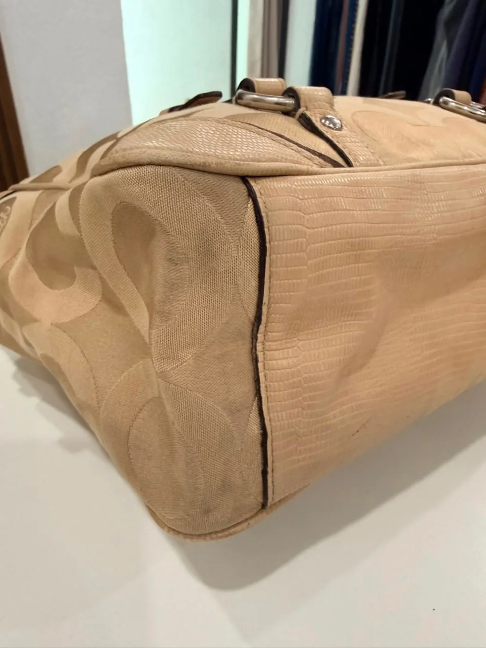 Coach Chelsea Y2K Canvas Leather OP Art Nuetral Tan Tote Shoulder Bag Purse